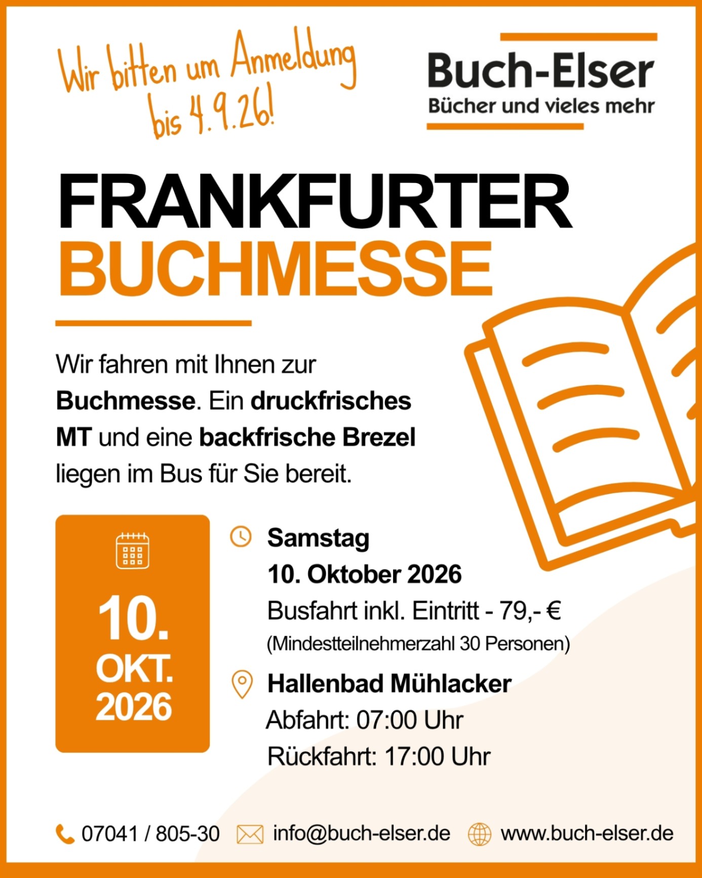 Busfahrt zur Frankfurter Buchmesse am 10. Oktober, weitere Informationen unter 07041 80530
